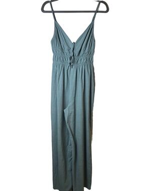 Wildflower Linen Blend Relaxed V-Neck Jumpsuit in Dusty Teal Size Small